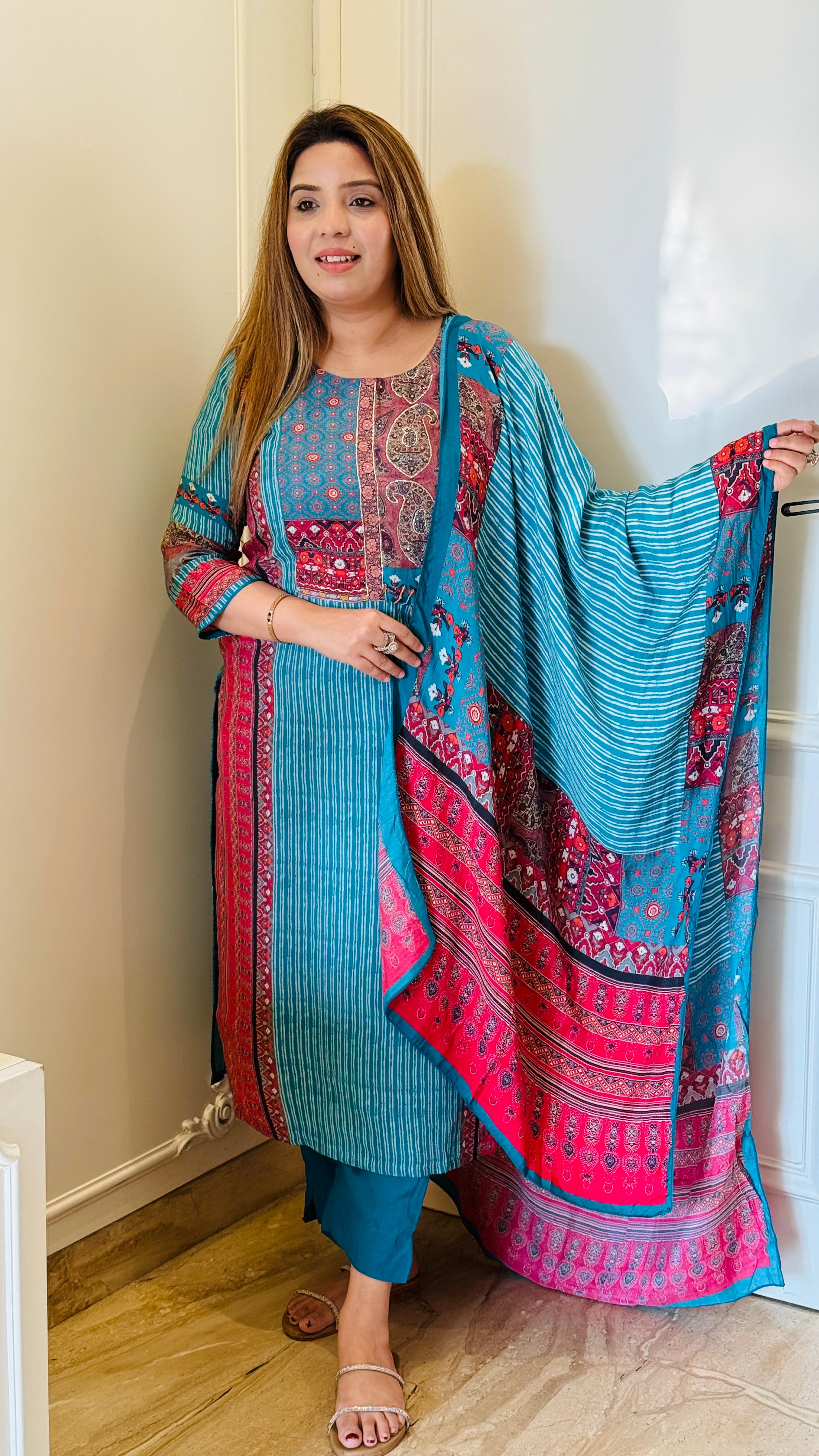 Blue Opal Crepe Suit Set
